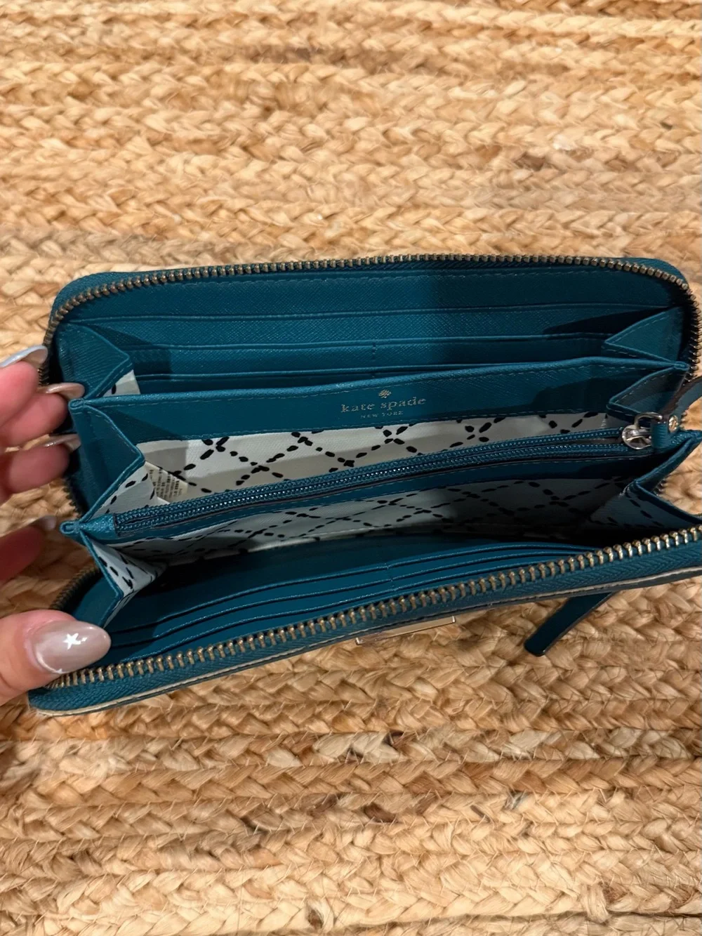 kate spade Teal Zip-Around Saffiano Wallet